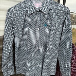 Women's Geometric Button Down Shirt - Black and White